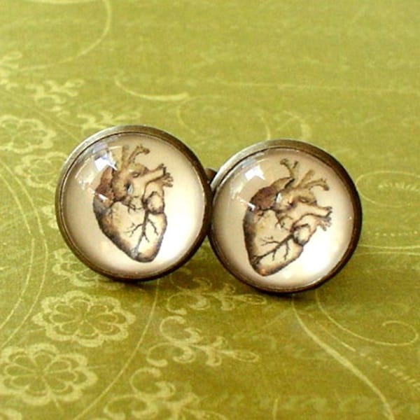 20% OFF -- 16 mm Vintage style Anatomical Heart  Cuff Links ,Mens Accessories, ,Perfect Gift Idea