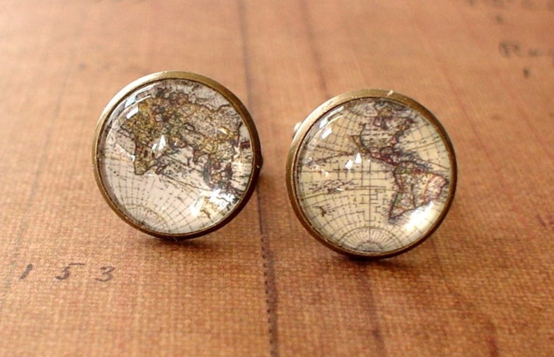 Mens Accessories 20/% OFF 16 mm Old Whole world map Cuff Links Anchor Cufflinks,Perfect Gift Idea