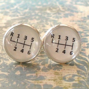 Black and white Car Gear Stick 16 mm Cuff Links ,Mens Accessories,Perfect Gift Idea (White)