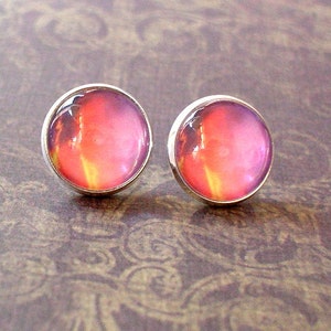 Sunset sence, Light orange pink sunset clouds Cabochon Stud earrings,Cute Gift Idea