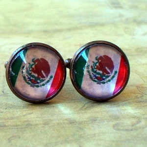 20% OFF -- 16 mm Old vintage Mexican flags Cuff Links ,Mens Accessories, perfect gift idea