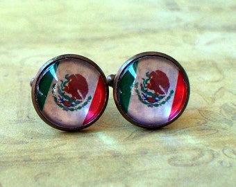 20% OFF -- 16 mm Old vintage Mexican flags Cuff Links ,Mens Accessories, perfect gift idea