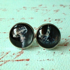 Black / White Jellyfishes ,Free floating - Cabochon Stud earring , Special gift for her