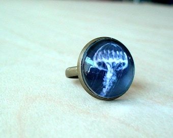 20% OFF -Free Floating Black And White Jellyfish Ring, Bronze Adjustable Ring, Handmade Art Jewelry