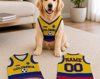Colombia Dog Soccer Jersey, Custom Pet Football Shirt, Personalized Game Day Outfit, Matching Baby Bodysuit Gift