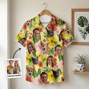 Custom Hawaiian Shirt with Face, Personalized Photo Aloha Shirt for Men, Funny Face Button Up, Custom Beach Vacation Shirt, Birthday Gift
