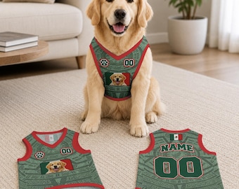 Custom Mexico 2026 Family Soccer Jersey, Pet Dog Football Shirt, Matching Owner Dog Gift, Personalized Mexico Face Football Tee