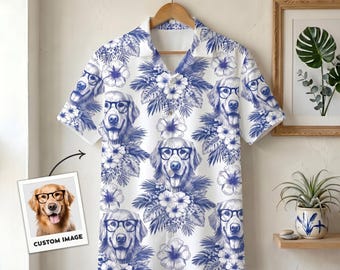 Camisa hawaiana personalizada para perros, camisa personalizada con foto de mascota, camisa Toile De Jouy para perros, regalo divertido para amantes de los perros, camisa para vacaciones tropicales