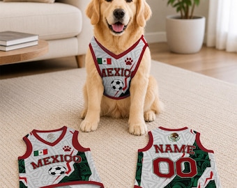 Mexico Dog Soccer Jersey, Customizable Pet Football Shirt, Matching Mexico Baby Bodysuit Tank Top, Game Day Outfit Soccer Fan Gift