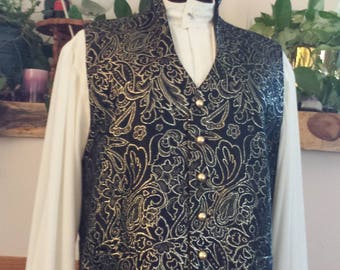 Regency or Victorian/Steampunk black and gold brocade vest