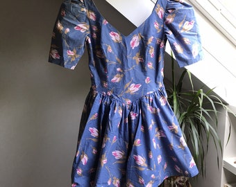 Vintage Laura Ashley Mini Skater Garden Tea Dress Puff US 10 Princess Tulle Short Skirt Crinoline Rare