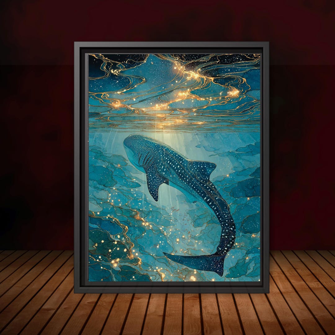 Whale Shark Wall Art Print Teal Gold Ocean Abstract Coastal Nautical ...