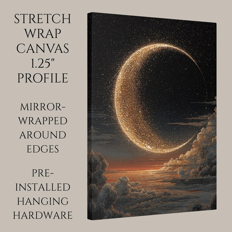 Celestial Crescent Golden Moon Wall Art Modern Gold Abstract Night Sky ...
