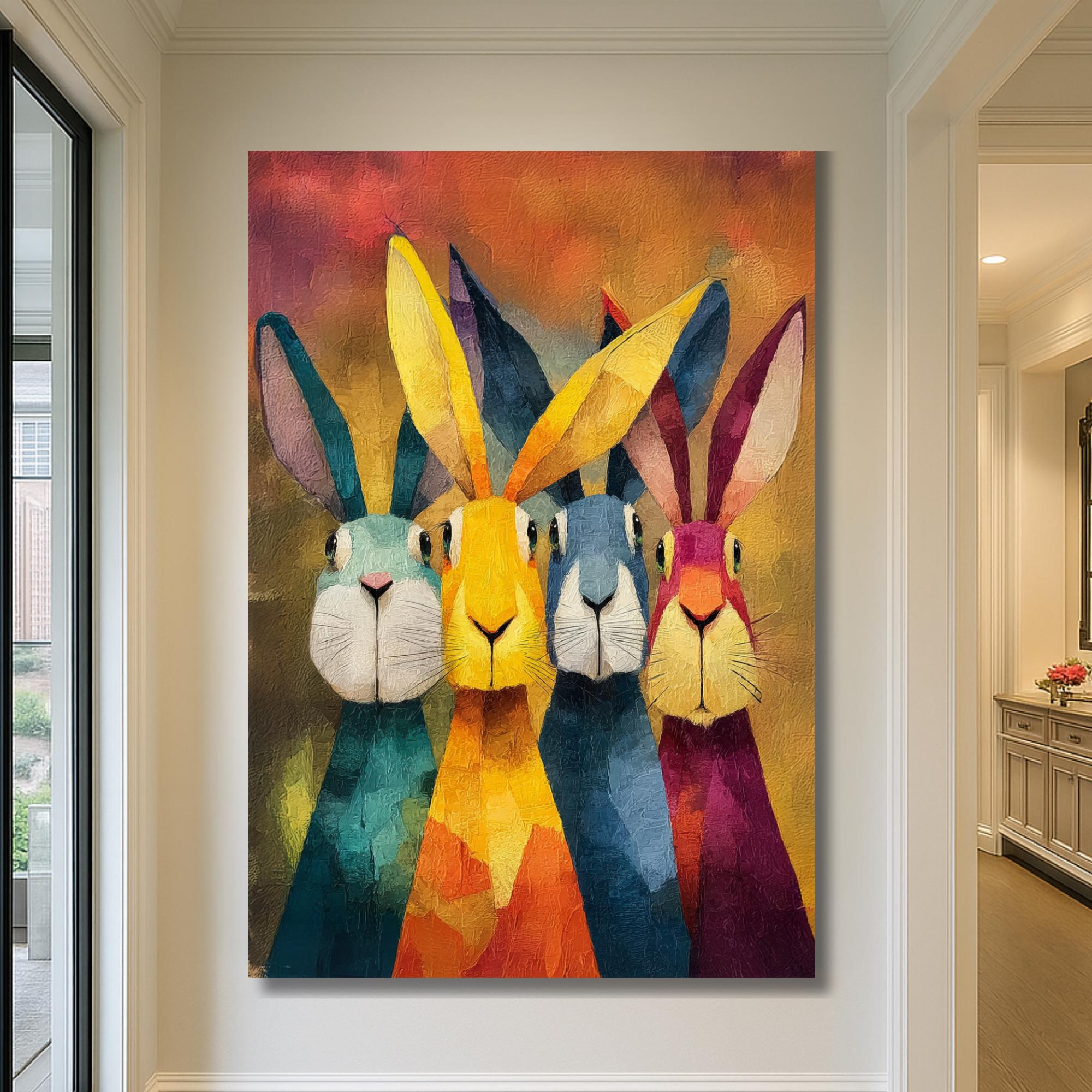 Contemporary Rabbit Designs Colorful Rabbit Wall Art Print, Modern Abstract Animal Artwork, Four ...