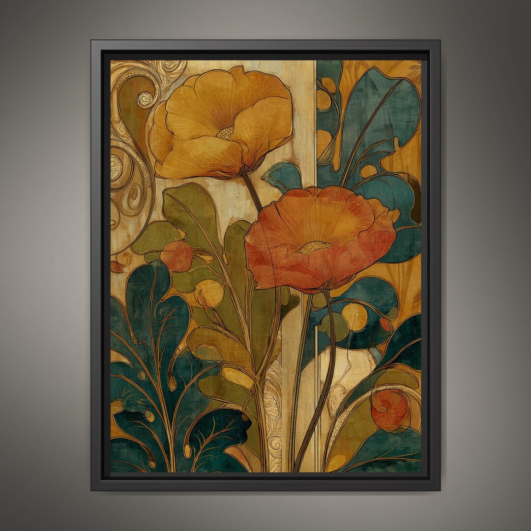Retro Botanical Wall Art Flower Print Mid-century Floral Modern Room ...
