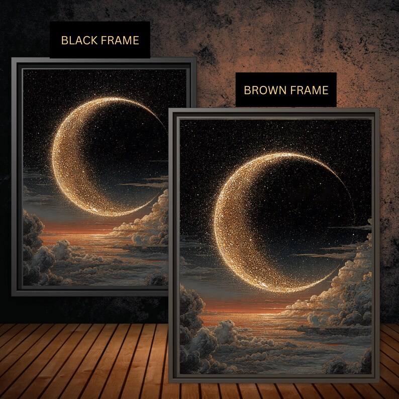 Celestial Crescent Golden Moon Wall Art Modern Gold Abstract Night Sky ...