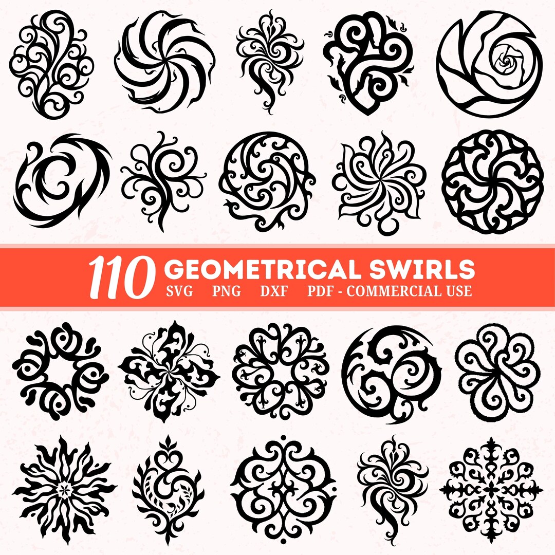 110 Geometric Swirls Svg Bundle | Abstract Spiral Decorative Cut Files ...