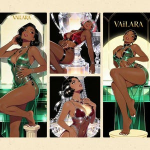 Afro-futurystyczne, glamourowe wydruki artystyczne | Emerald & Ruby Luxe Decor (pobranie cyfrowe)