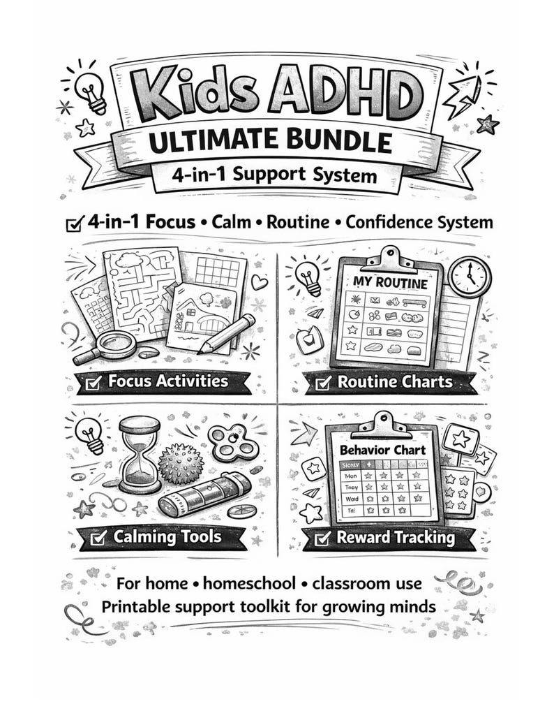 Kids ADHD Printable Bundle – Focus Activities & Routine Toolkit - Etsy