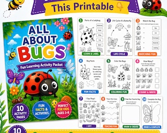 Bug Activity Printable for Kids | Preschool Insect Learning Packet | Homeschool Worksheets | Coloring + Matching + Fun Facts