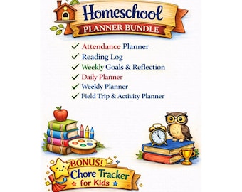 Planificateur d'école à la maison à imprimer | Programme hebdomadaire et quotidien | Journal de lecture et organiseur PDF