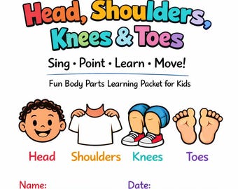 Head Shoulders Knees Toes Printable | Body Parts Worksheet for Kids | Preschool Activity PDF Ages 3-6