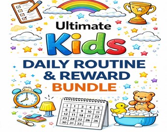 Lot imprimable routine quotidienne pour enfants | Graphique du matin, du soir et de l'heure du coucher | Récompenses et suivi des corvées PDF