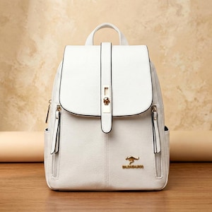 White Leather Backpack for Women, Chic Vegan Leather City Bag, Elegant Travel Rucksack with Gold Hardware, Gift for Her, Trendy White Bag