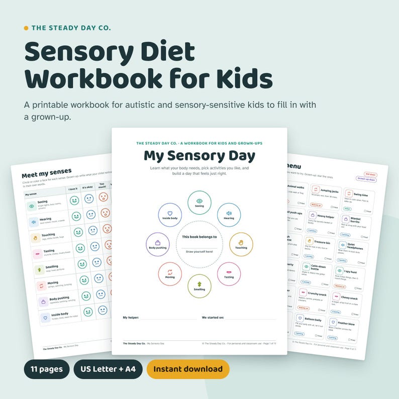Sensory Diet Workbook for Kids | Printable Autism Activities, Visual ...