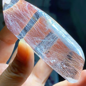 Rutilated Quartz Freeform Wand, White & Red Rutile Crystal Tower, Clear Quartz Hand Piece
