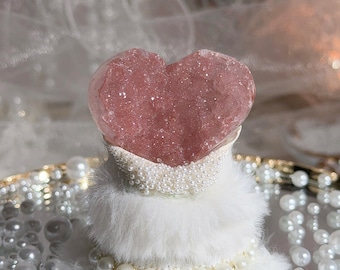 5cm Natural Pink Druzy Quartz Heart, Sparkling Raw Crystal Cluster, Love Healing Crystal, Premium Druzy Gift