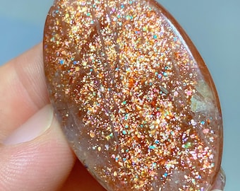 Natural Sunstone Cabochon, 1.89" Orange Sparkling Sunstone Oval for Jewelry Making