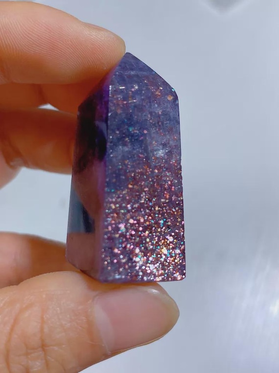 Natural Bloodshot Iolite Tower 4.5cm, Polished Purple Crystal Point, Strong Schiller Effect