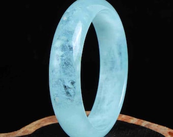 Natural Aquamarine Bangle Light Blue Crystal Bracelet for Women March Birthstone Healing Crystal Jewelry