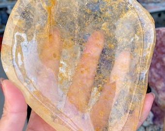 Natural Golden Quartz Crystal Bowl, Hand Carved Healing Crystal Dish, Unique Home Altar Decor, Crystal Charging & Jewelry Storage Bowl