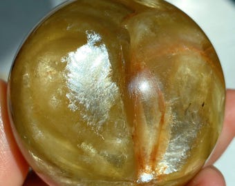 Golden Mica Sphere, Yellow Crystal Ball with Golden Phantom Inclusions
