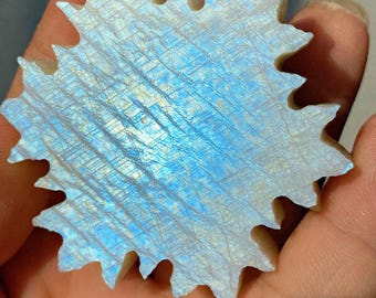 Natural Tanzanian Moonstone Snowflake Carving, Blue Flash Unique Crystal, One Of A Kind Spiritual Home Altar Decor