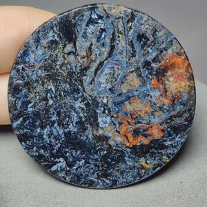 Natural Pietersite Round Disc, Stormy Blue Rust Brown Swirls for Jewelry Making & Collection