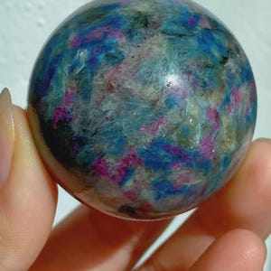 High Grade Ruby Kyanite Sphere, Natural Polished Multi Mineral Crystal Ball