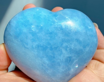Large Blue Calcite Heart, Premium Polished Healing Crystal