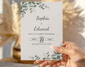 Editable Greenery Wedding Invitation Template, Canva Wedding Invite, Elegant Botanical Wedding Invitation 5x7