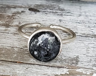 Black and White Domed Ring: Adjustable Whimsigoth Celestial Resin