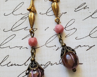 Pink Art Nouveau Vintage Style Romantic Earrings