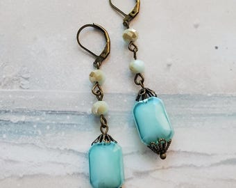 Turquoise Blue Victorian Vintage Style Earrings: Beachy, Romantic