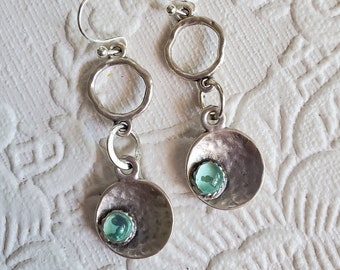 Aqua Earrings, Handmade Hoop Earrings, Petite Silver Mint Green Earrings, Reflecting Pool Earrings, Bowl Earrings