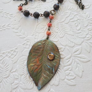 Handmade Enameled Leaf Necklace: Woodsy Cottagecore Fall Jewelry