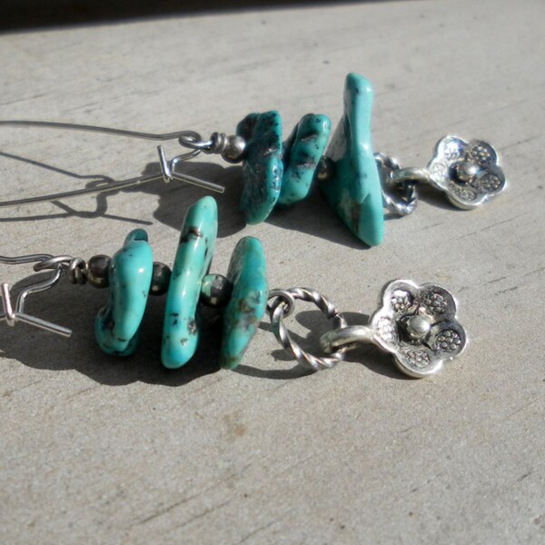 Stacked Turquoise Long Earrings Southwestern Gypsy