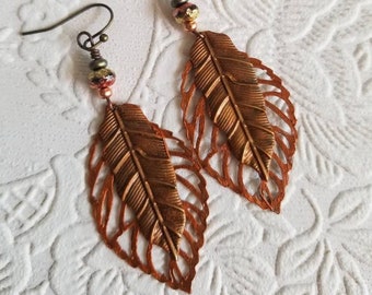 Leaf Earrings, Copper Leaf Earrings, Handmade Leaf Earrings, Garden, Cottagecore