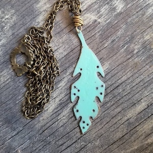 Long Leaf Necklace, Boho Pendant Necklace, Mint Green Leaf Necklace, Bohemian Jewelry, Whimsigoth, Handmade, Woodland, Cottagecore