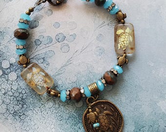 Sea Turtle Bracelet, Beach Lover Jewelry, Artisan Bracelet, Ocean Bracelet, Seaside Jewelry